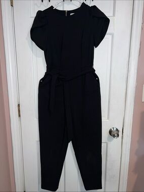 Calvin Klein Black Short-Sleeve Belted Jumpsuit